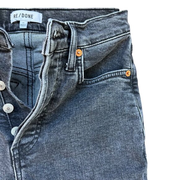 Re/Done Black Distressed Button Fly Crop Cut Off Jeans Size 25 - Picture 6 of 12